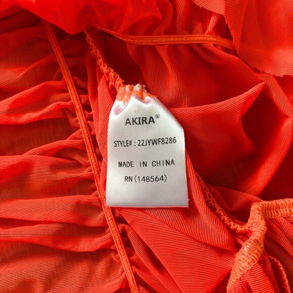 AKIRA Rory Ruched Mesh Asymmetrical Short Sleeve T-shirt Orange Womens Large Y2K - Picture 7 of 14